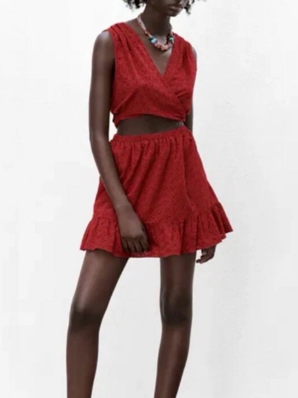 Zara Rust Eyelet Cutout Mini Dress 100% Cotton NWT Size XS Runs Oversized Fit